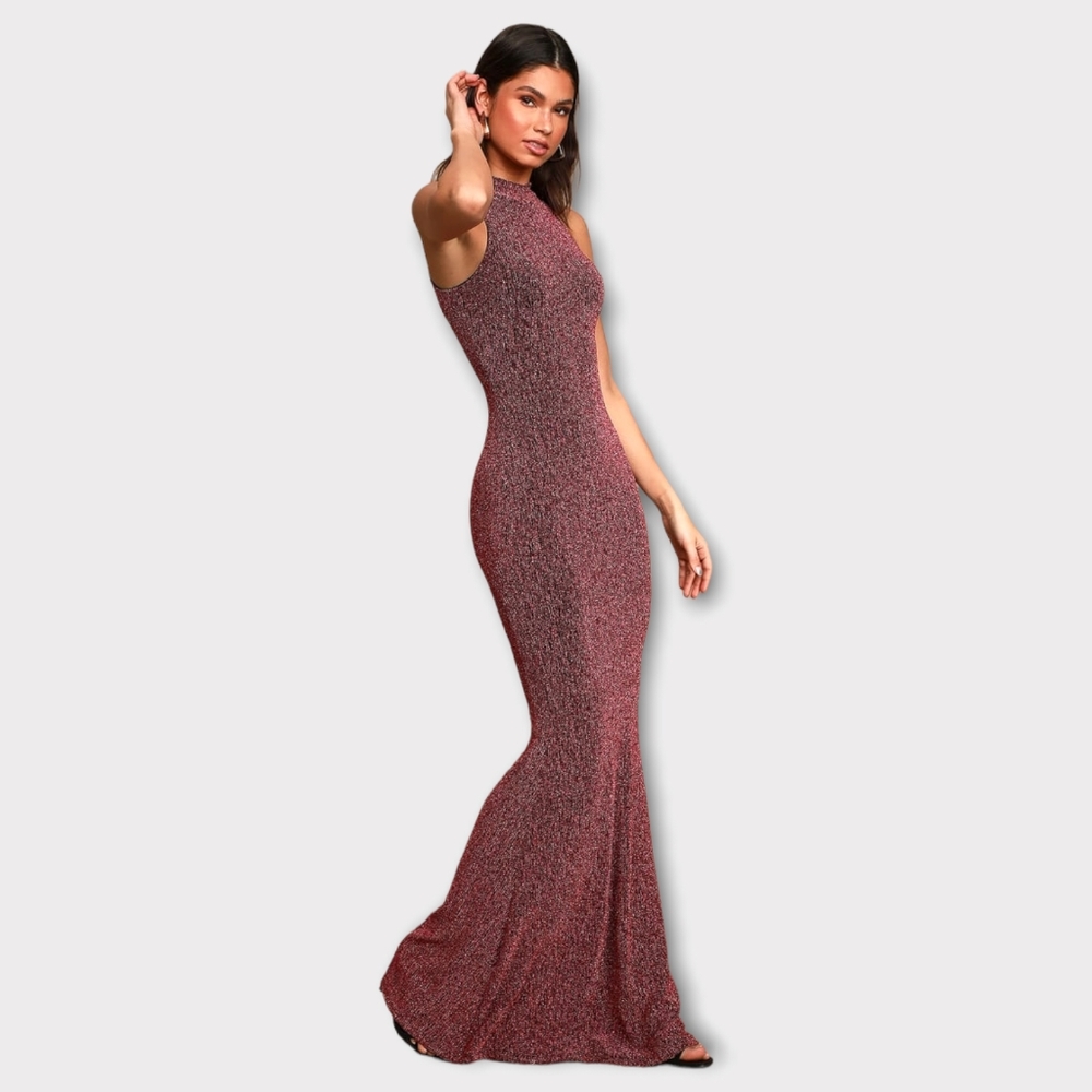 Pink Metallic Bodycon Mermaid Maxi Dress Lulu's size M